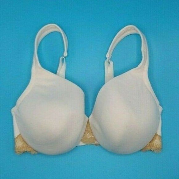 Lane Bryant Cacique Womens Bra Cotton Lace Full Coverage 38C Ivory w/ Tan Lace - Picture 4 of 8